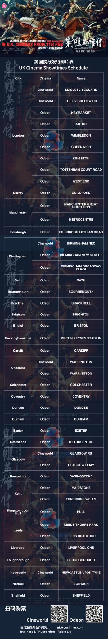 The Legend of the Condor Heroes screening locations.