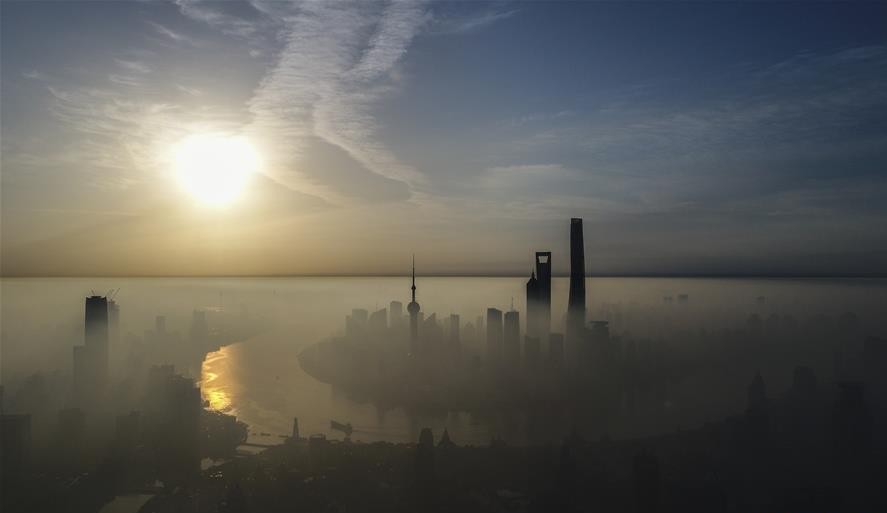 Chinese metropolis Shanghai in the clouds